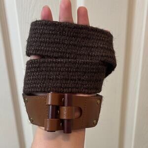 Old Navy Y2K Brown Woven Jute & Rubber Stretchy Belt size L/Xl Unique Closure
